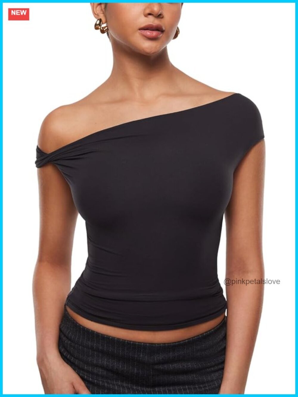Off The Shoulder Tank Top - Sleeveless Asymmetric Stretch Knit